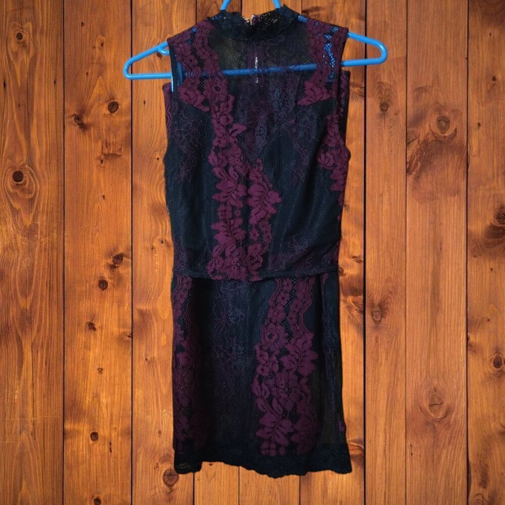 PRIVY Lace Floral Sheer Top/Skirt Set Sexy Zipper Size Small Whimsigoth